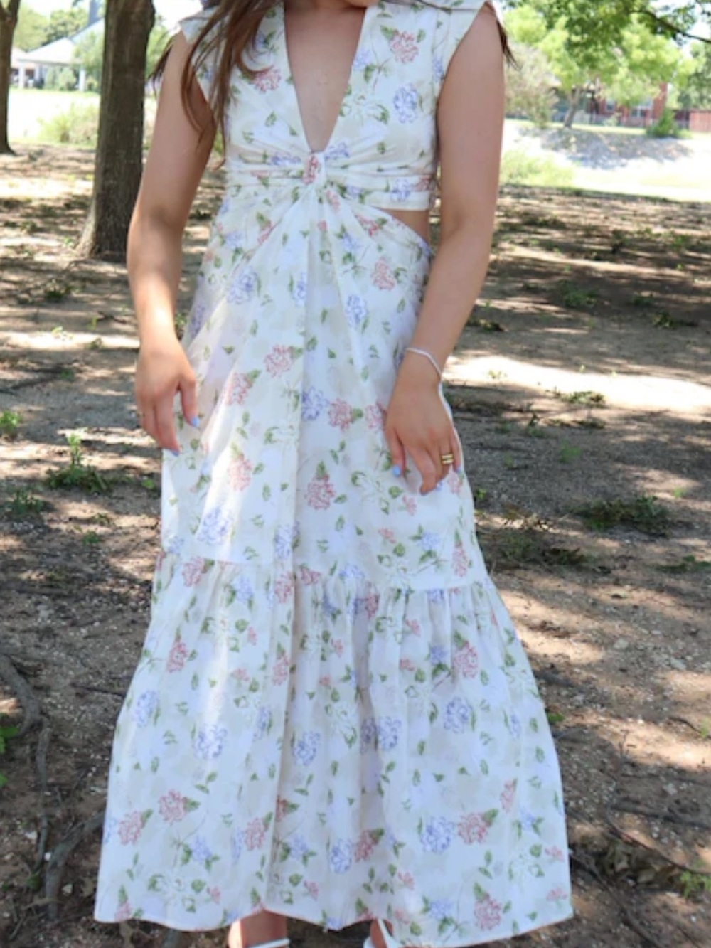 SOFIE THE LABEL - Cut Out White Floral Maxi Dress with Roses - Women’s Size L